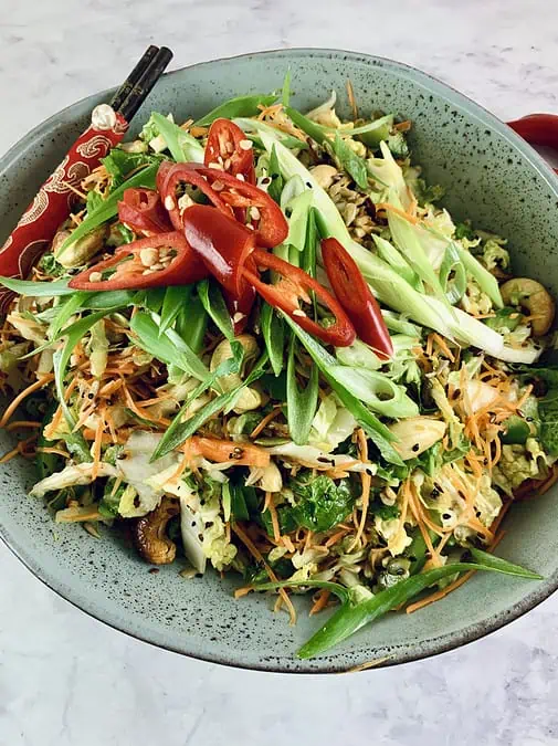 A bowl with Chinese cabbage salad. 
