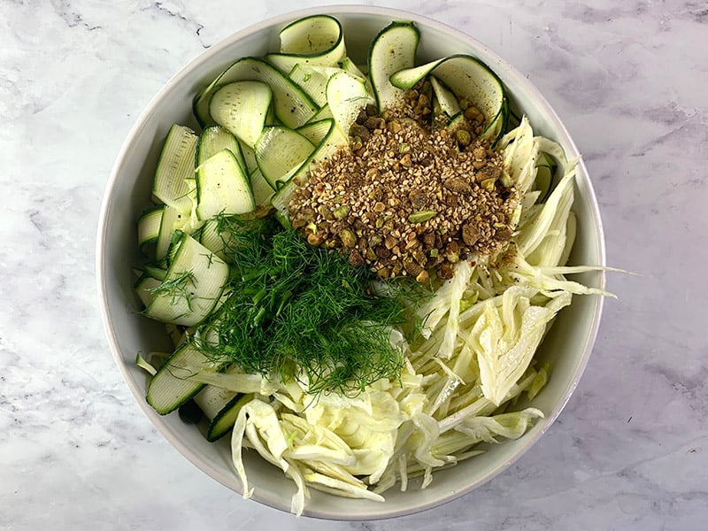 SHAVED FENNEL INGREDIENTS IN A BOWL