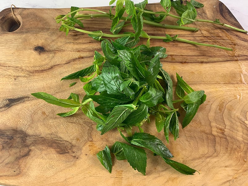 PICKING LEAVES FROM MINT STEMS
