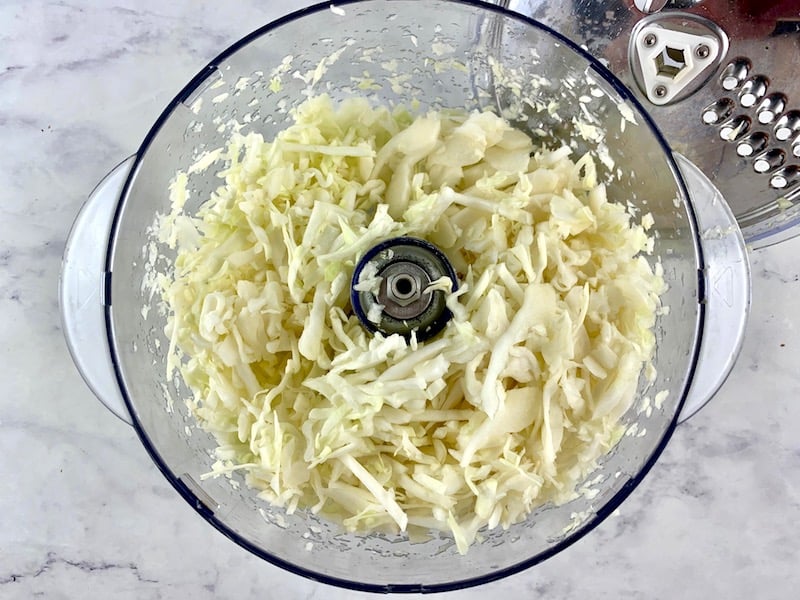SHREDDED WHITE CABBAGE IN FOOD PROCESSOR