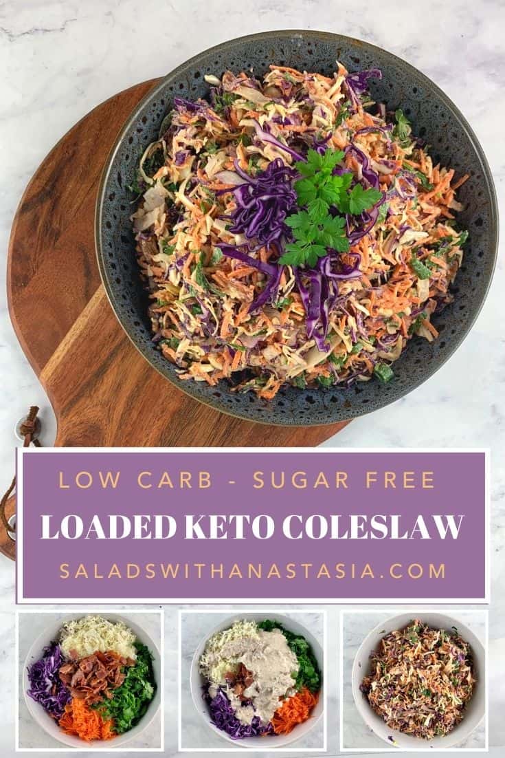 KETO COLESLAW WITH with steps and TEXT OVERLAY