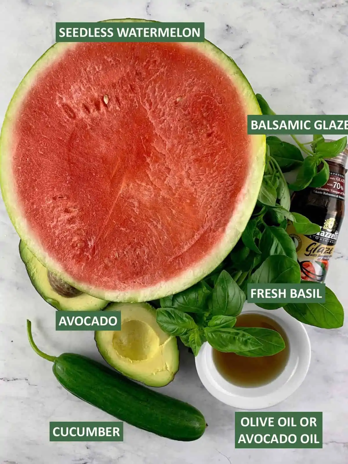 LABELLED INGREDIENTS NEEDED TO MAKE WATERMELON AVOCADO SALAD