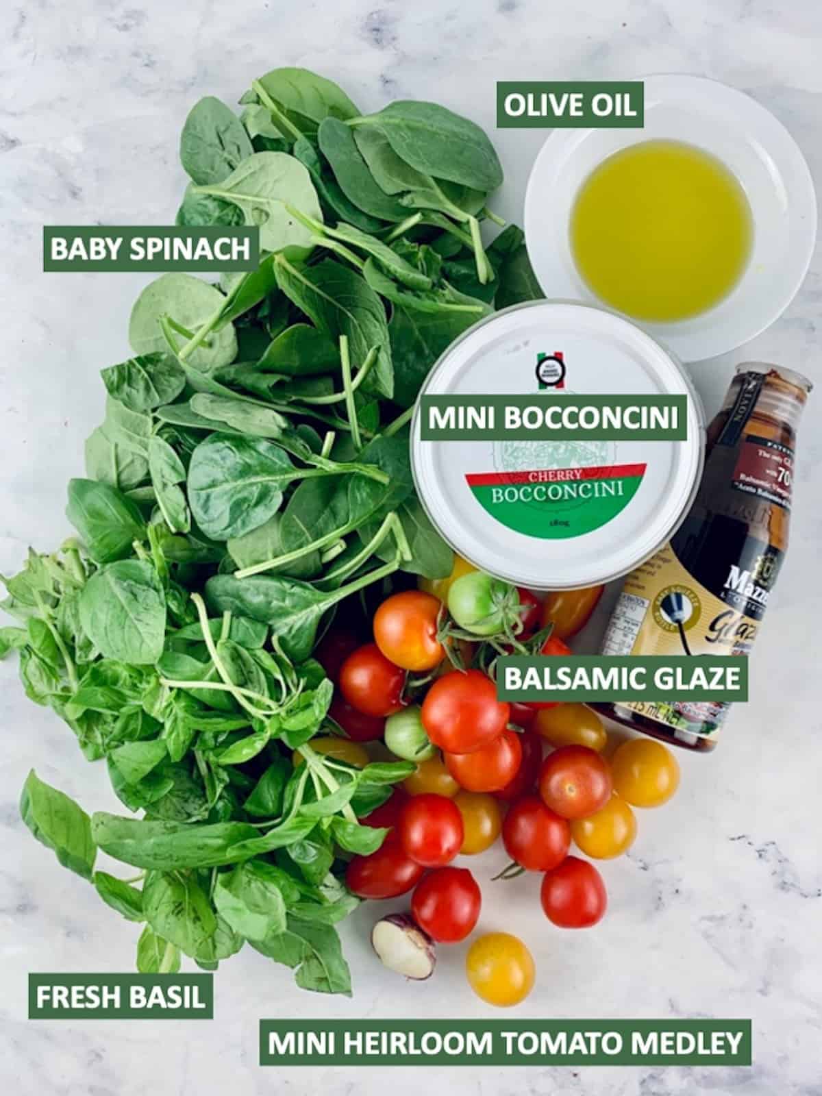 LABELLED INGREDIENTS FOR SPINACH CAPRESE,SALAD