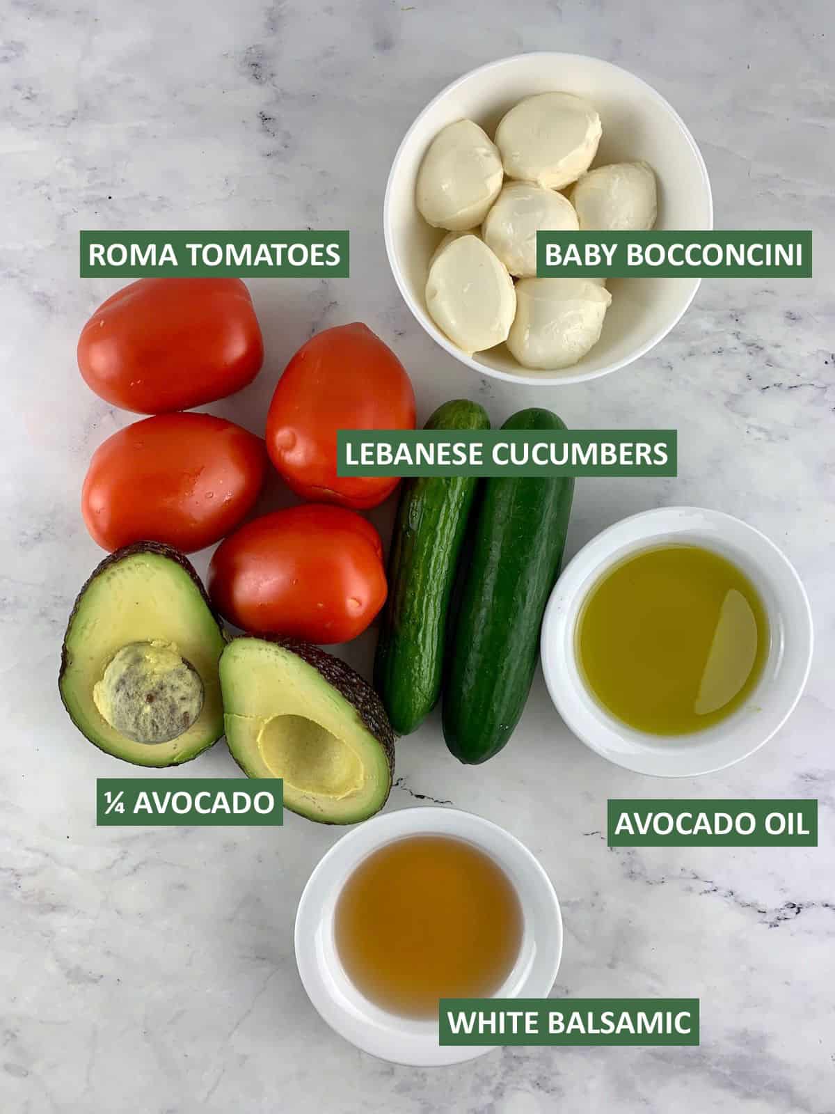 LABELLED INGREDIENTS NEEDED TO MAKE TRICOLORE SALAD