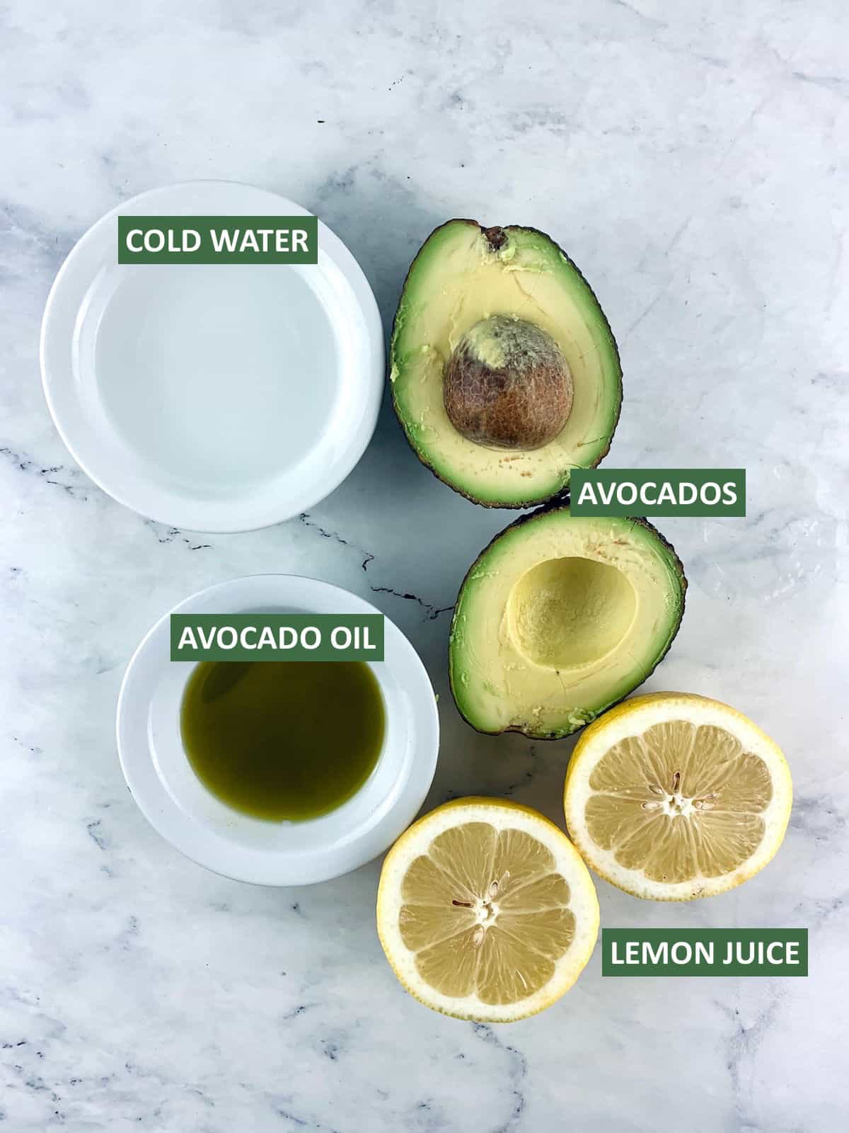 labelled ingredients needed to make avocado mayo