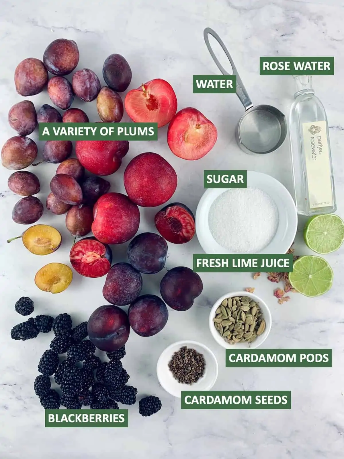 Labelled Plum Salad Ingredients with text.