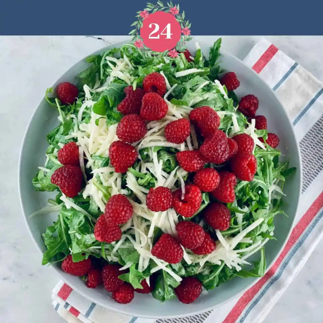Kohlrabi Raspberry Salad with the number 24 and graphics.
