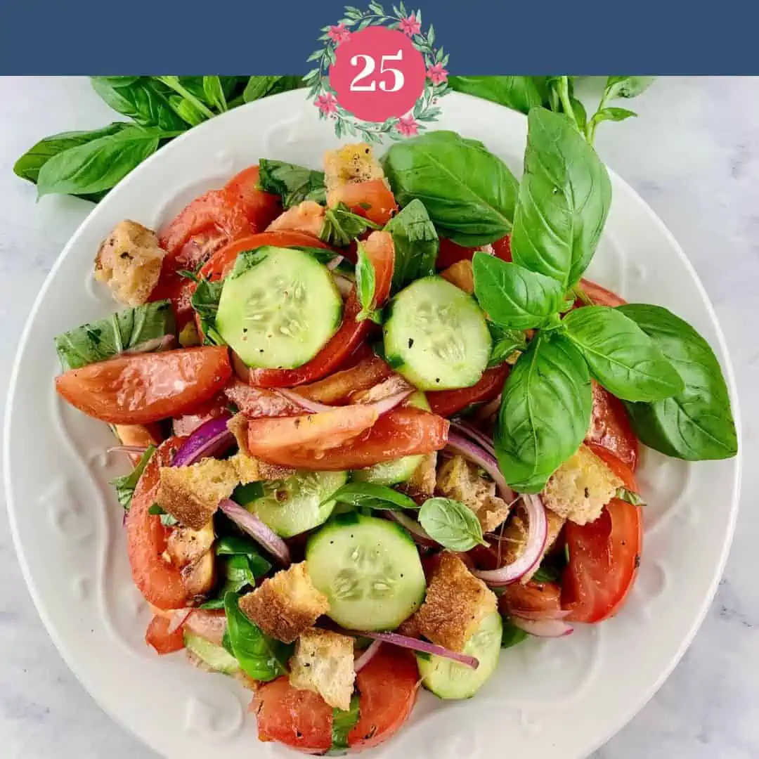 Panzanella Toscana Salad with the number 25 and graphics.