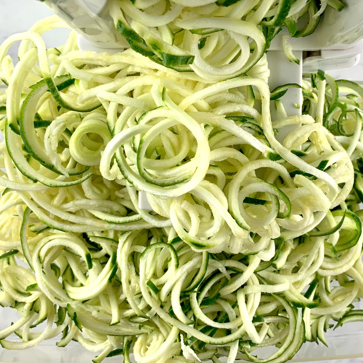 A close-up of zucchini noodles - zoodles.