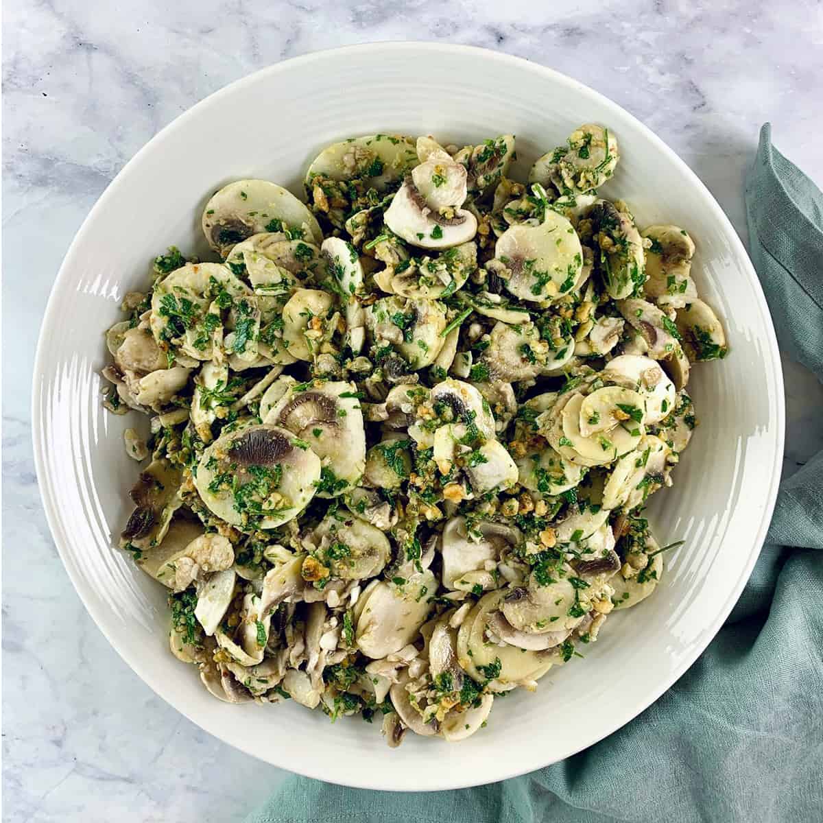 Raw Mushroom Salad with Hazelnut Gremolata - Salads with Anastasia